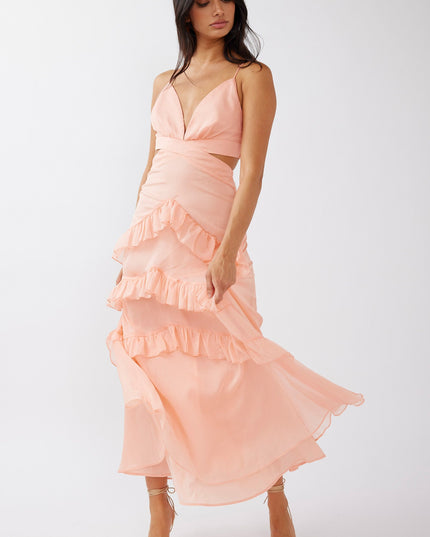 Rose Ruffle Trim Cut-Out Dress