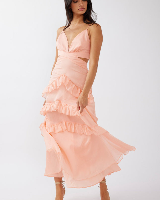 Rose Ruffle Trim Cut-Out Dress