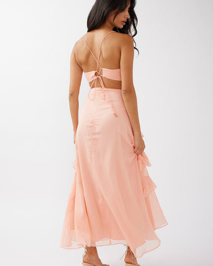 Rose Ruffle Trim Cut-Out Dress