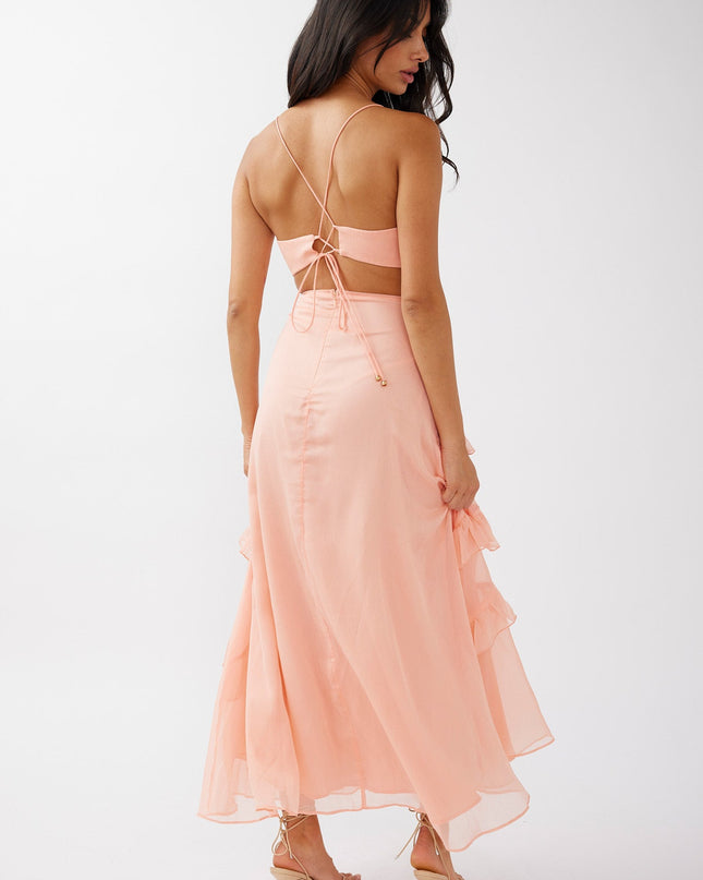 Rose Ruffle Trim Cut-Out Dress