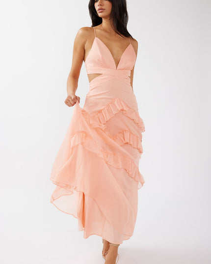 Rose Ruffle Trim Cut-Out Dress