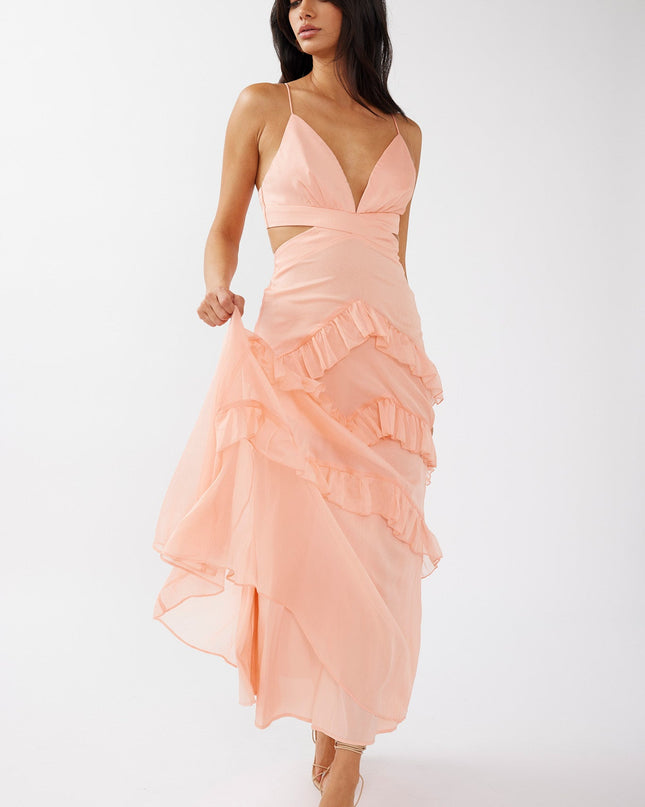 Rose Ruffle Trim Cut-Out Dress