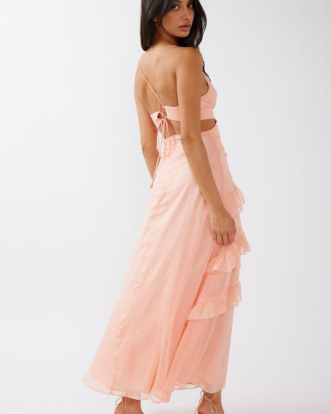 Rose Ruffle Trim Cut-Out Dress