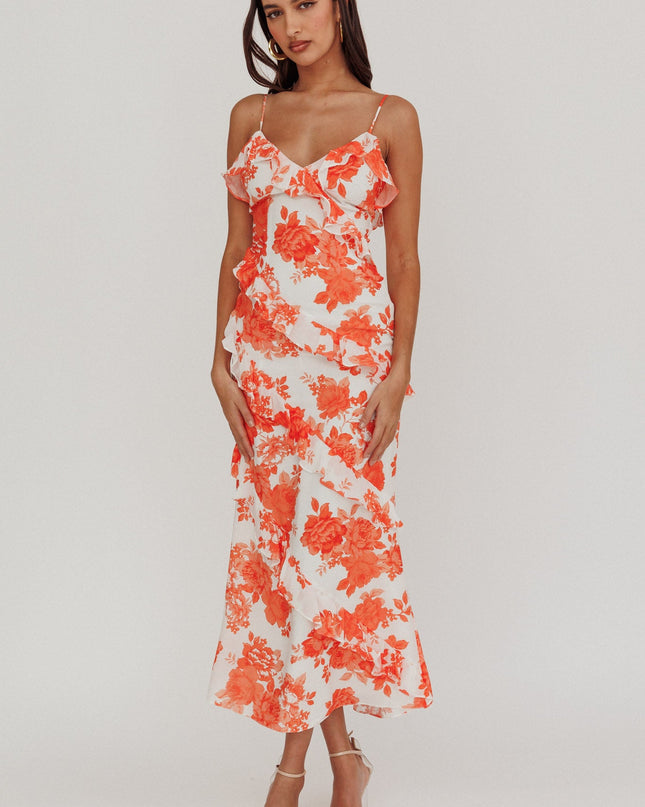 Orange Frill Trim Maxi Dress Floral