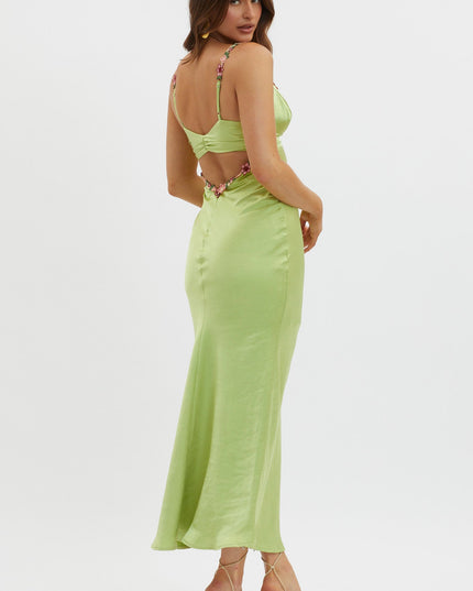 Matcha Cut-Out Floral Trim Midi Dress