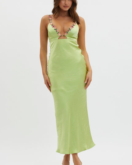 Matcha Cut-Out Floral Trim Midi Dress