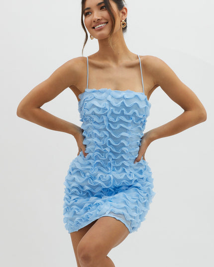 Blue Embellished Mini Dress