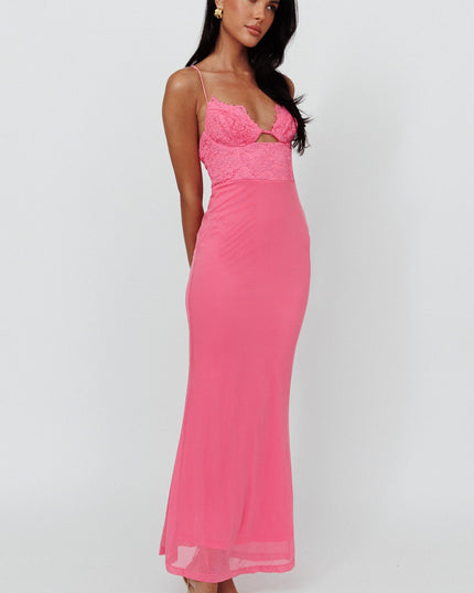 Pink Lace Bodice Maxi Dress
