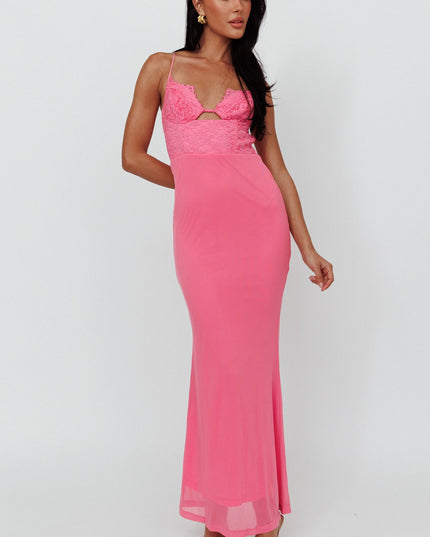 Pink Lace Bodice Maxi Dress