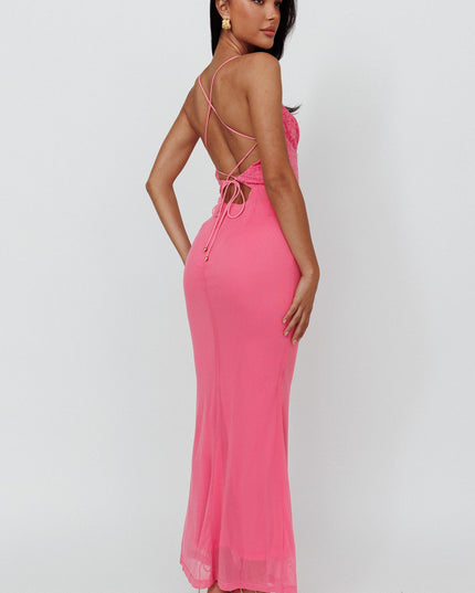 Pink Lace Bodice Maxi Dress
