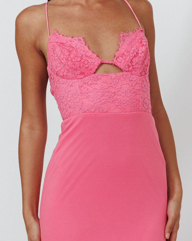 Pink Lace Bodice Maxi Dress