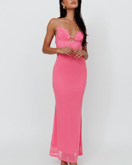 Pink Lace Bodice Maxi Dress
