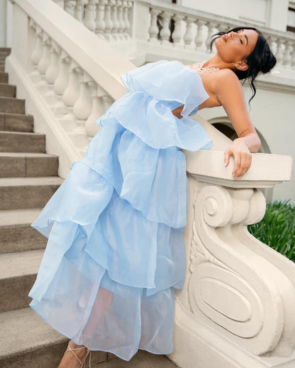 Blue Tiered Layer Midi Dress