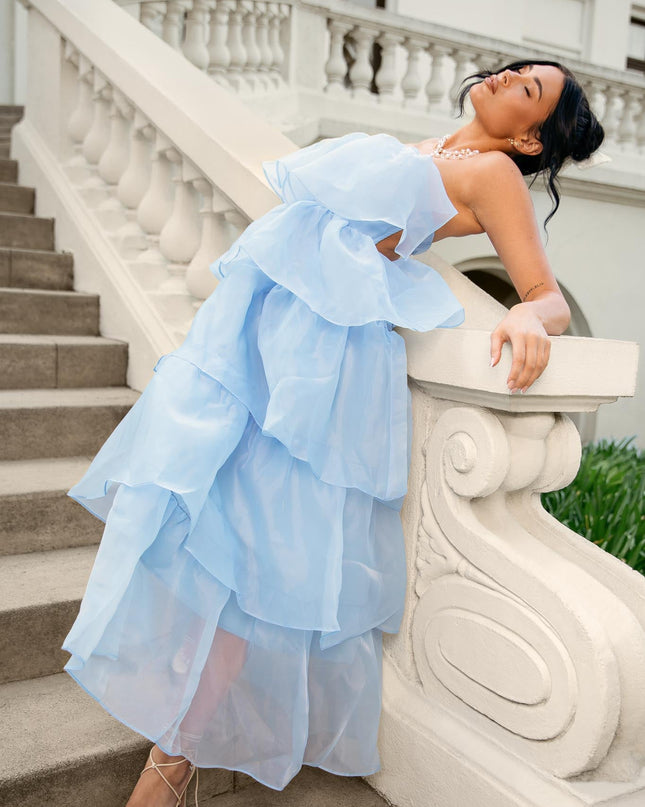 Blue Tiered Layer Midi Dress