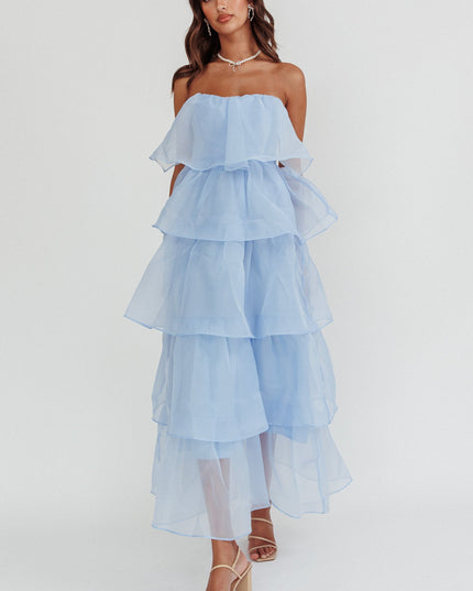 Blue Tiered Layer Midi Dress