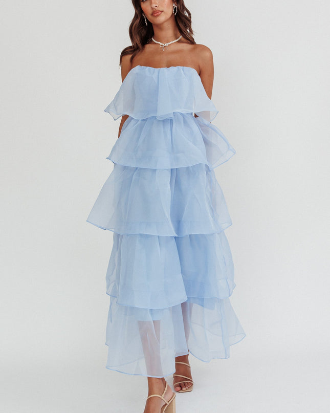 Blue Tiered Layer Midi Dress