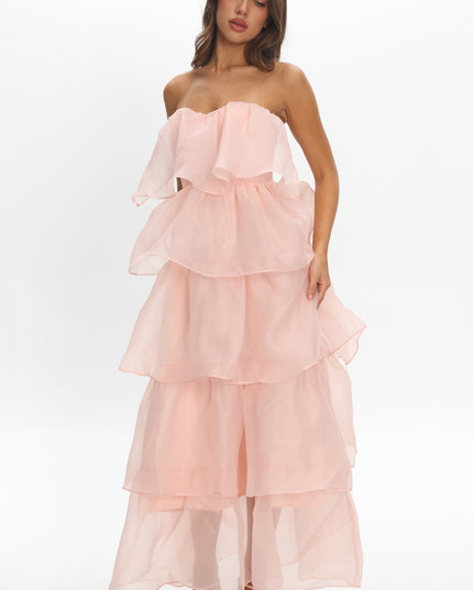 Pink Tiered Layer Midi Dress