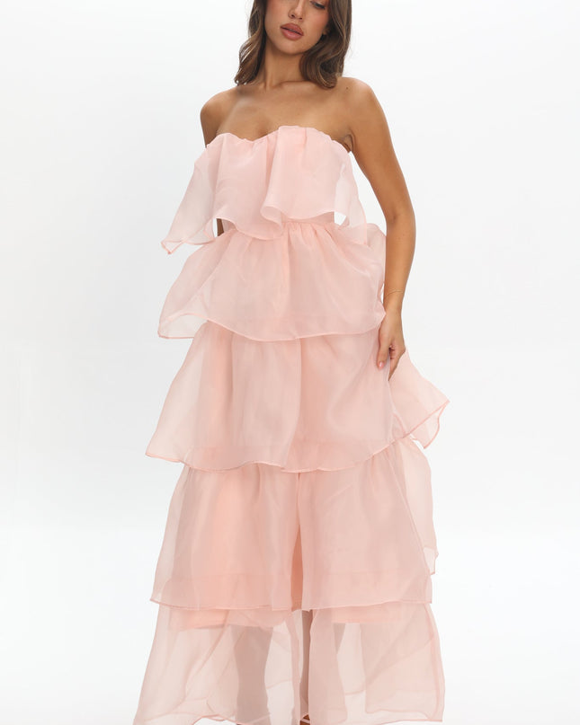 Pink Tiered Layer Midi Dress