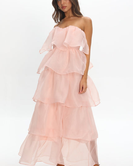 Pink Tiered Layer Midi Dress