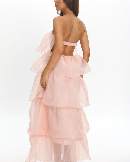Pink Tiered Layer Midi Dress