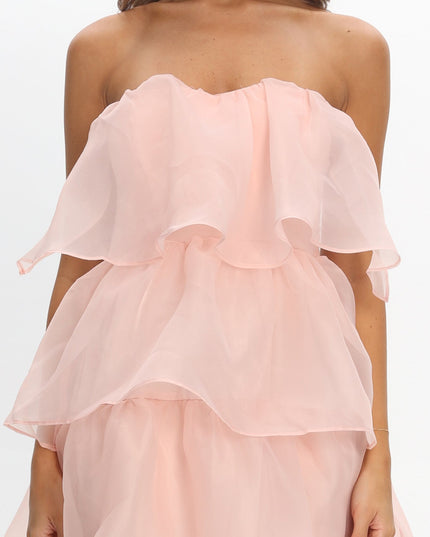 Pink Tiered Layer Midi Dress