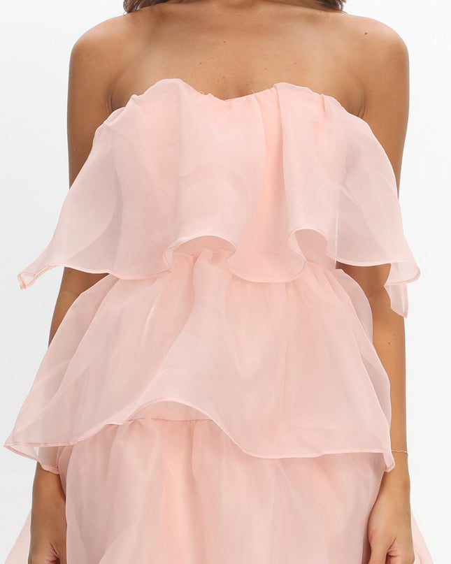 Pink Tiered Layer Midi Dress