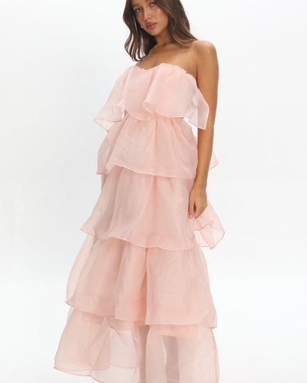 Pink Tiered Layer Midi Dress