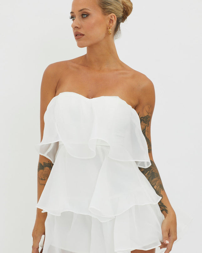 White Tiered Layer Romper