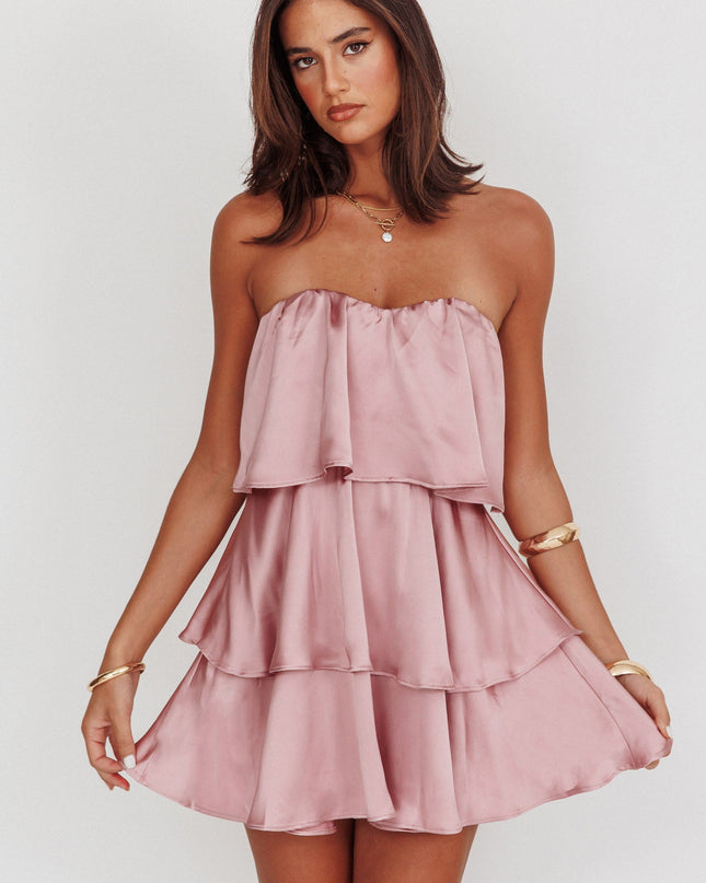 Dusty Rose Tiered Layer Strapless Dress