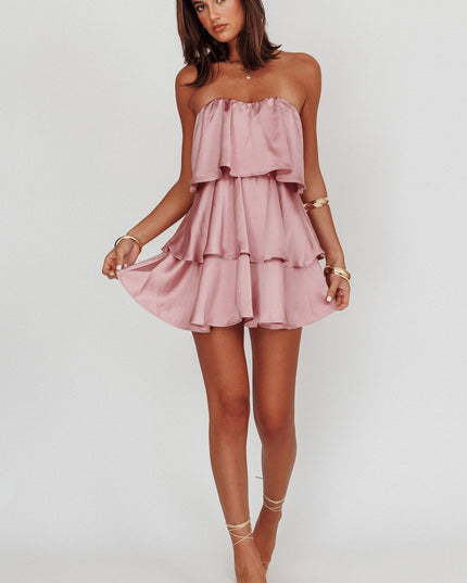 Dusty Rose Tiered Layer Strapless Dress