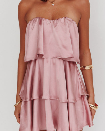 Dusty Rose Tiered Layer Strapless Dress