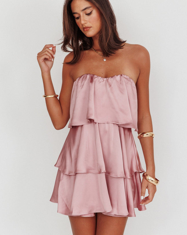 Dusty Rose Tiered Layer Strapless Dress