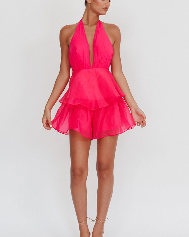 Rose Tiered Ruffles Halter Neck Romper
