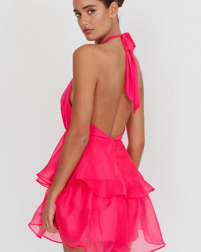 Rose Tiered Ruffles Halter Neck Romper