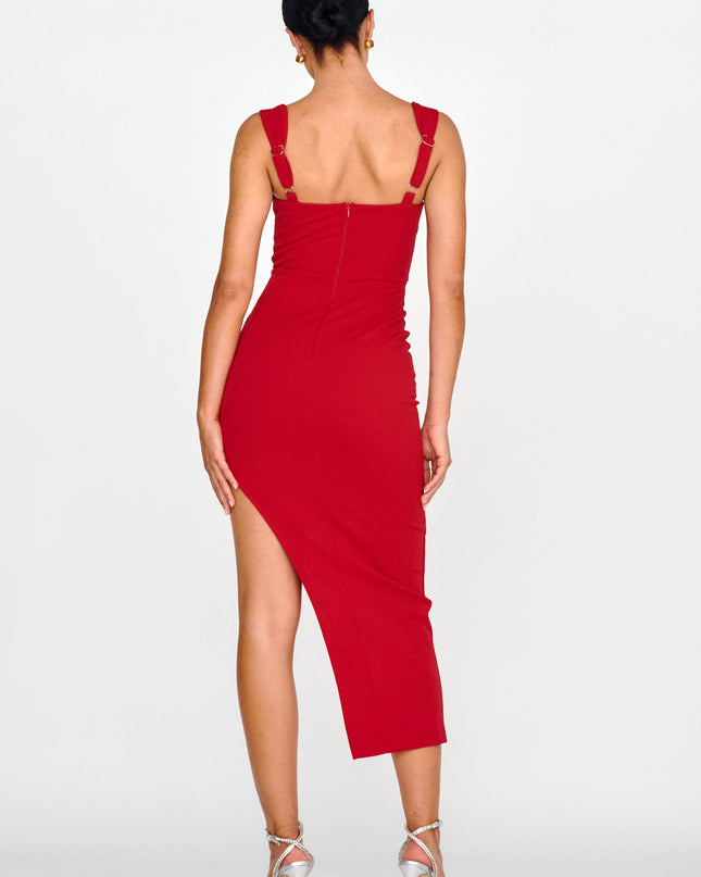 Red Flutter Sweetheart Neckline Dress