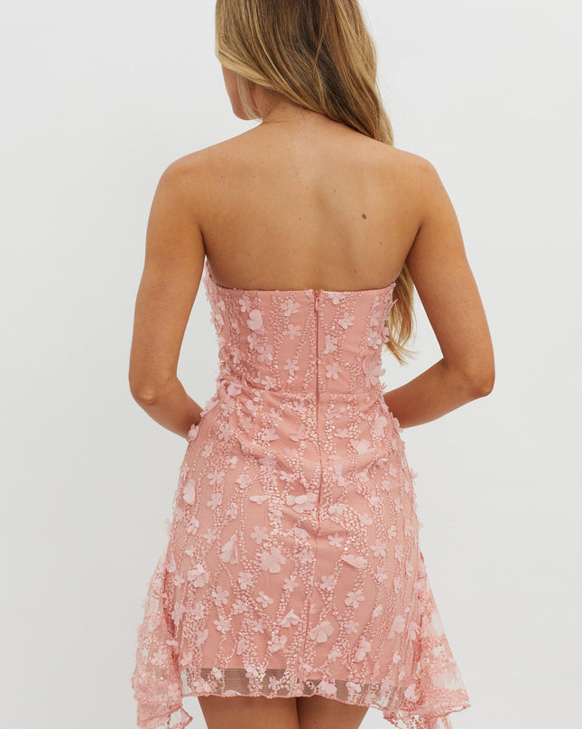 Pink Strapless Embellished Mini Dress