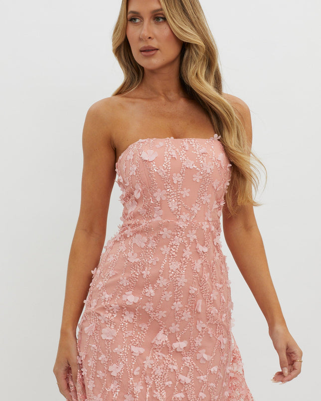 Pink Strapless Embellished Mini Dress