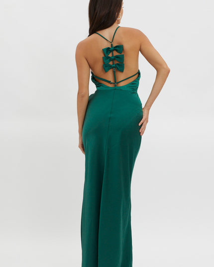 Forest Green Floral Embroidery Trim Maxi Dress