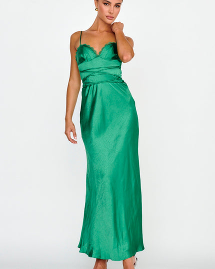 Forest Green Silver Lining String Tie Waist Dress