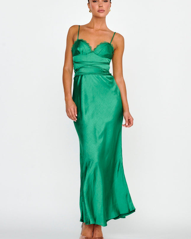 Forest Green Silver Lining String Tie Waist Dress
