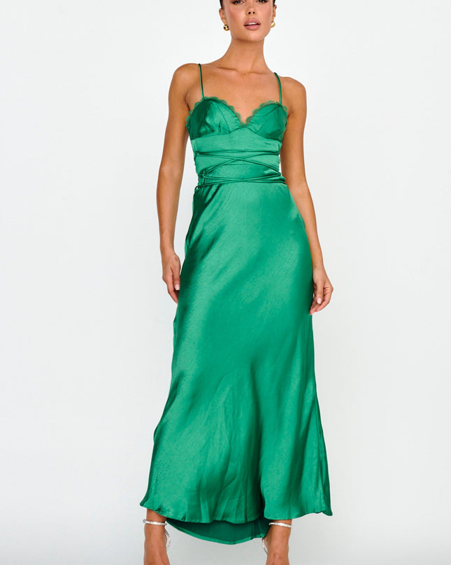 Forest Green Silver Lining String Tie Waist Dress