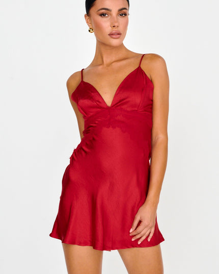 Red Lace Trim Cami Mini Dress