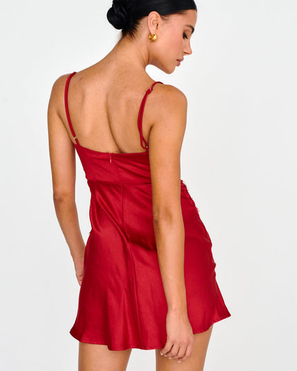 Red Lace Trim Cami Mini Dress