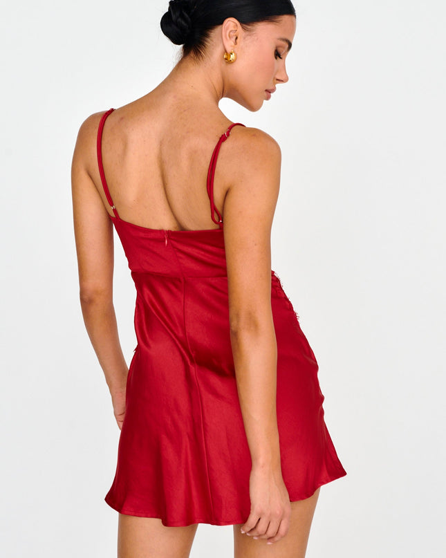 Red Lace Trim Cami Mini Dress