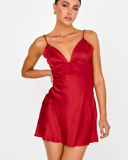 Red Lace Trim Cami Mini Dress