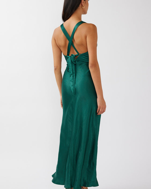 Green Lace Trim Tied Back Maxi Dress