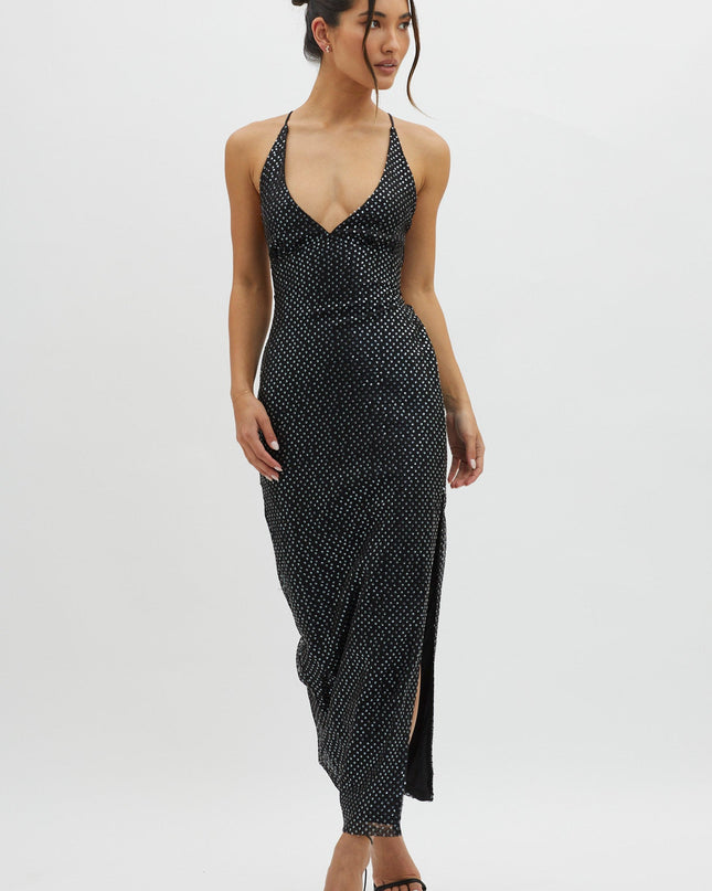 Black Plunging Halterneck Maxi Dress