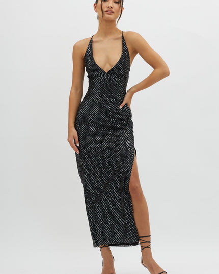Black Plunging Halterneck Maxi Dress