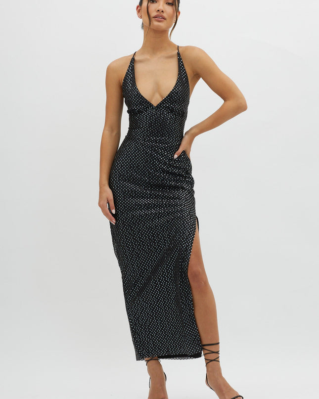 Black Plunging Halterneck Maxi Dress