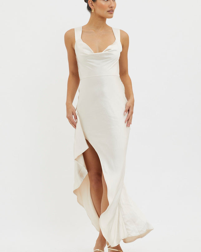 Champagne Lace-Up Back Maxi Dress